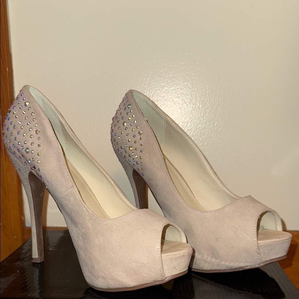 Elegant Beige Peep-Toe Heels